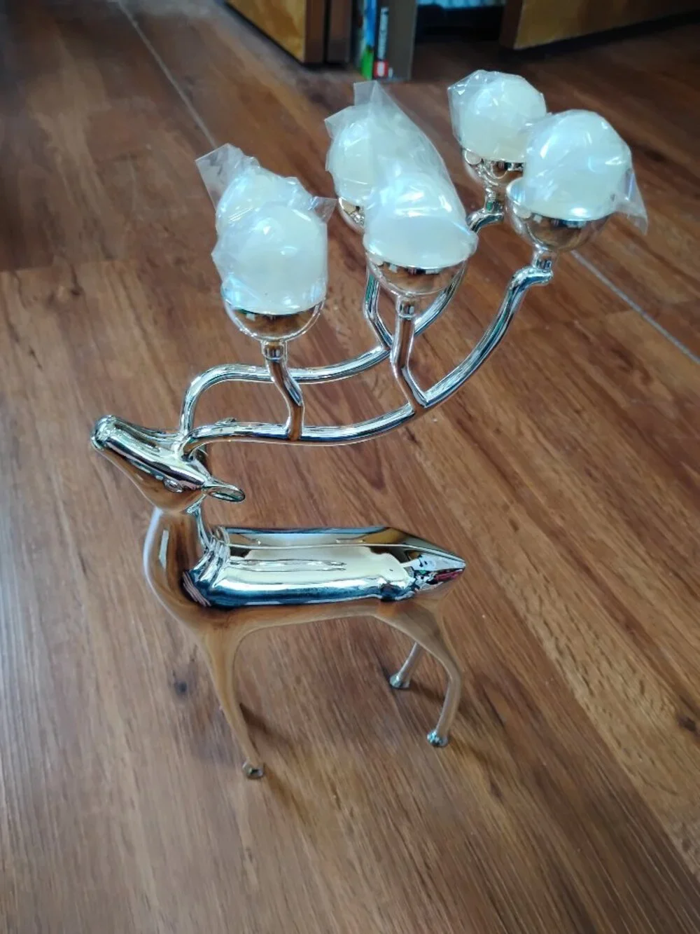 Godinger Silver Plate Reindeer Candleabra Holder Holiday Christmas